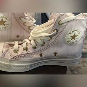 Converse Women's Lace Light Pink and Gold High-Top Sneakers